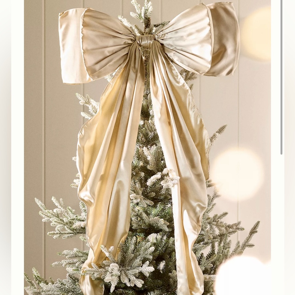 New Anthropologie Satin Bow Tree Topper Ivory Cream Beige Christmas